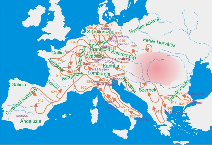Map of the Magyar raids in the tenth century.