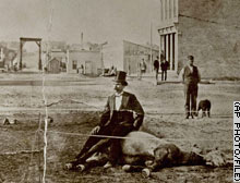 man on a dead horse in 19th-century Sheboygan, WI