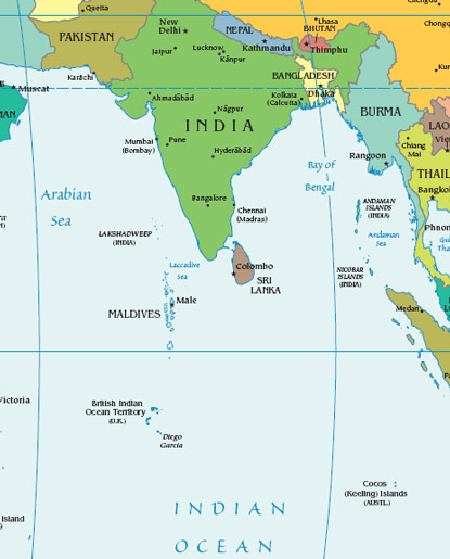Maldives on Indian Ocean map.