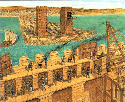 Alexander builds a causeway to Tyre.
