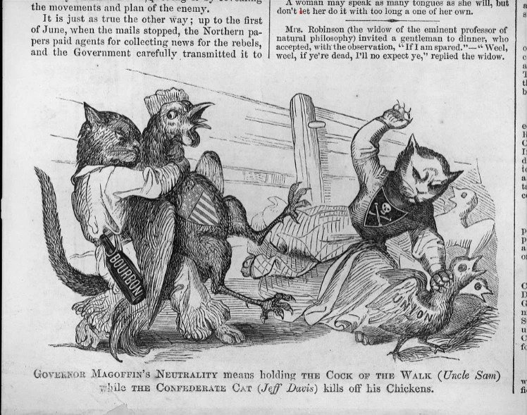 Kentucky's neutrality, illustrated with cats and chickens.
