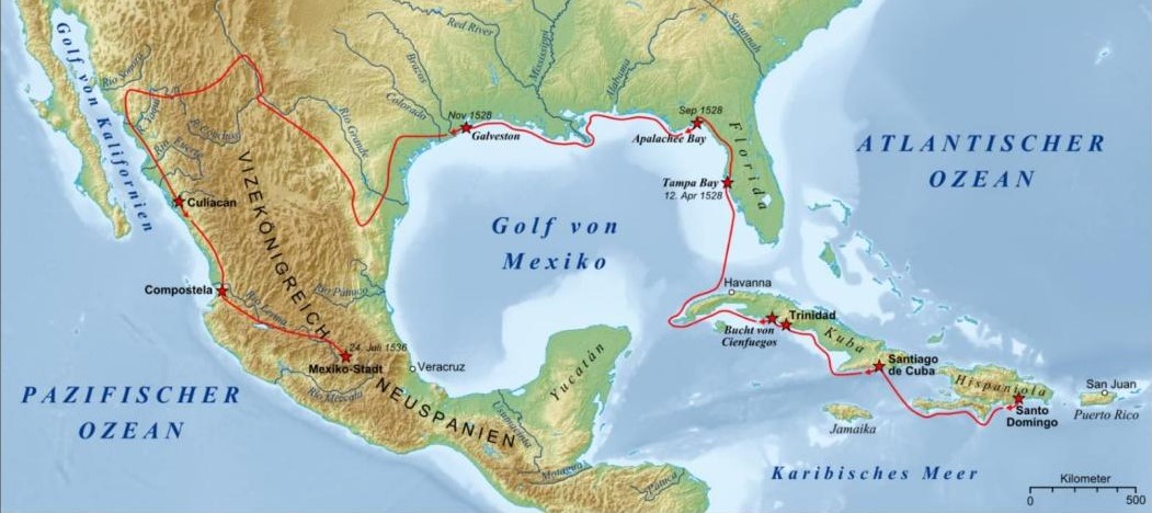 Narvaez and De Vaca journeys.