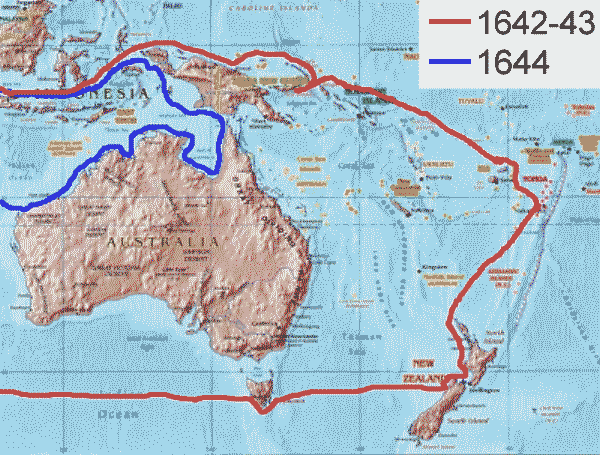 Map of where Tasman explored.