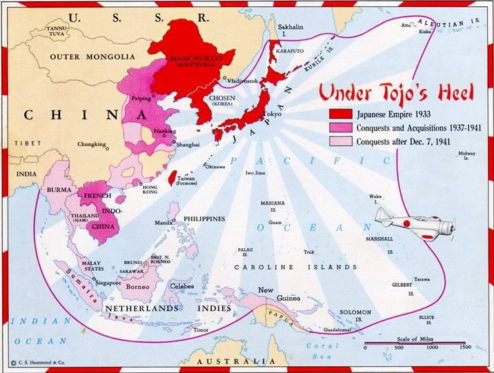Map of the Japanese Empire, 1933 to 1944.
